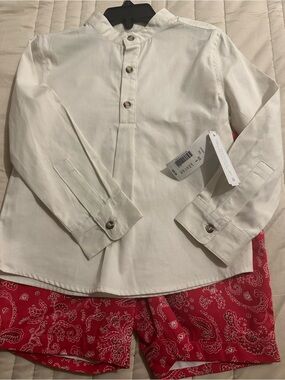 Edgehill Collection Boys 2 Piece Shirt & Shorts Set Size 5 Red Paisley